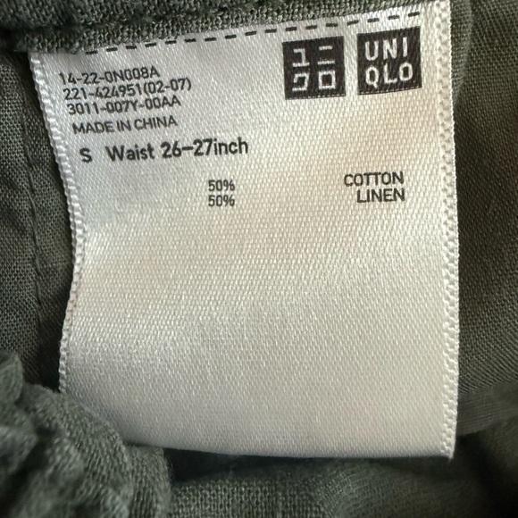 Linen Cotton Green Paperbag Shorts High Rise Elastic Waist Size Small (26-27) - Picture 3 of 8